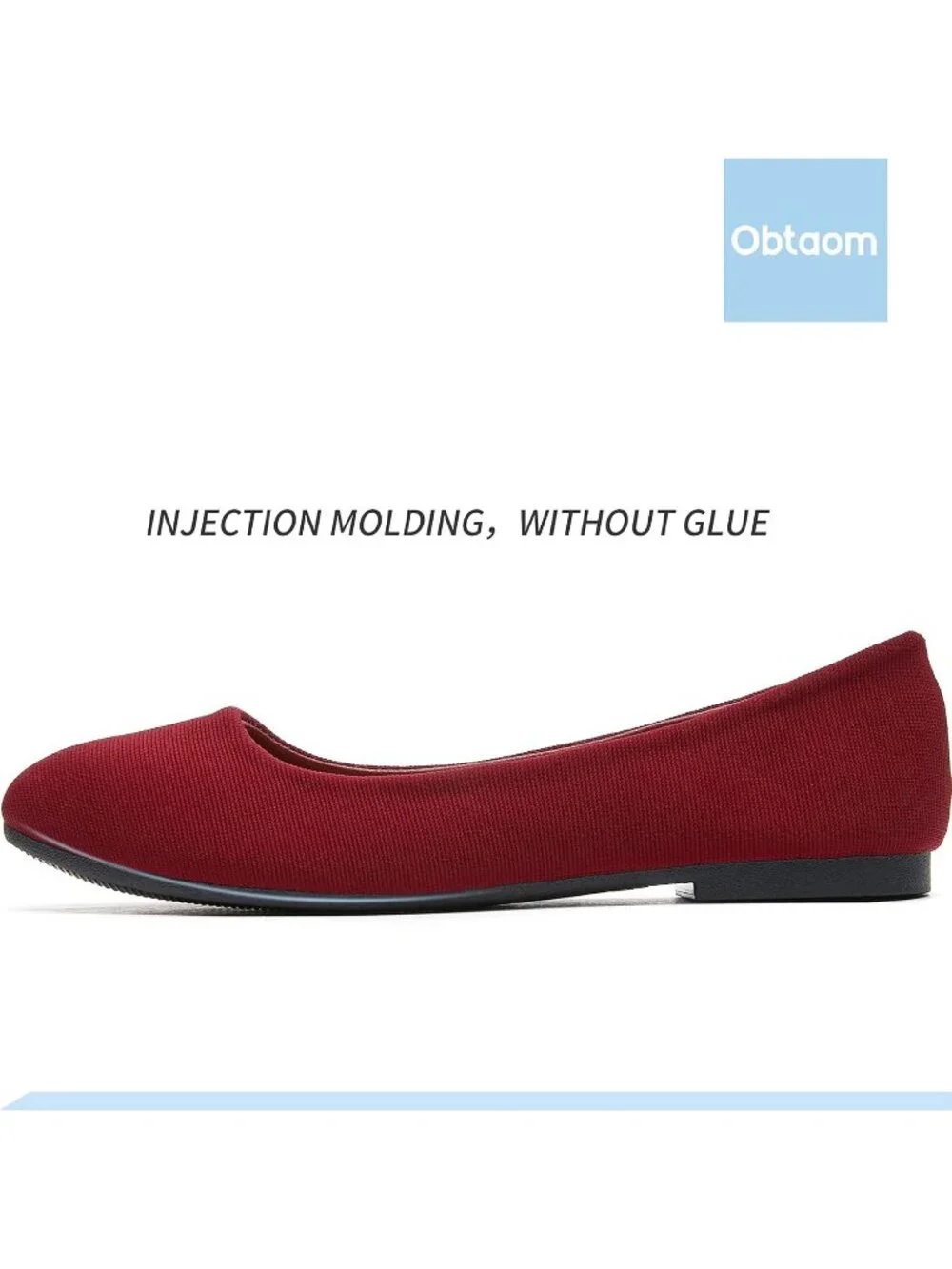 Women's Burgundy Textile Round Toe Flat Shoes Slip on Dress Comfortable